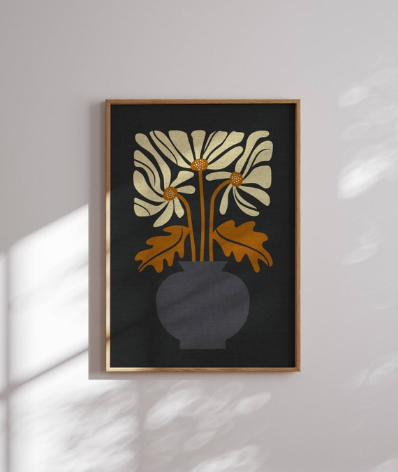 Lovely Retro Floral Print, Matisse Poster, 70s Wall Art, Funky Wall Art, Mid Century Modern, Retro Art, 70s Decor, Botanical, Black Wall Art