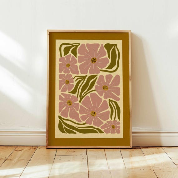 Retro Floral Print: 70s Matisse Flower Poster, Boho Botanical Art, Mid Century Modern Decor