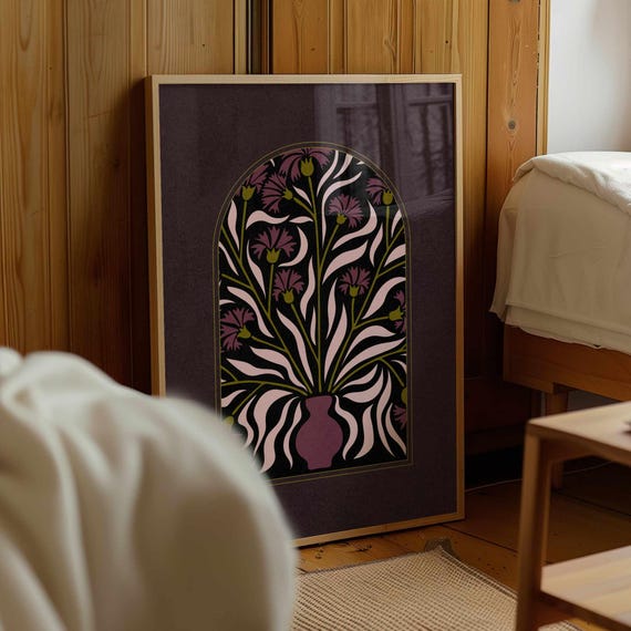 Abstract Retro Floral Print: Mid Century Modern Botanical Wall Art, Moody 70s Flower Poster