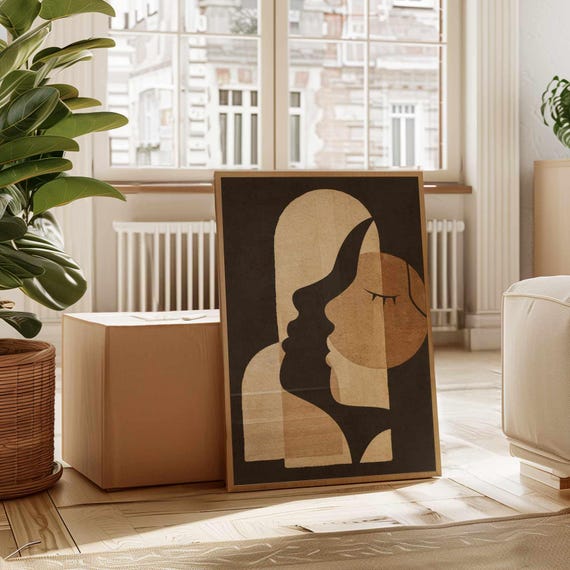 Beautiful Minimalist Portrait Art Print in Calm, Neutral Tones — This Abstract Print with Minimalist Lines Decorates Any Space in Your Home.