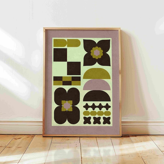 Mid Century Modern Geometric Print, Abstract Bauhaus Wall Art, Retro Boho Dcor