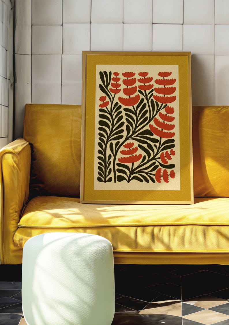 Retro Floral Print — Skandinavische botanische Wandkunst, Mid Century Modern Decor Bild 3