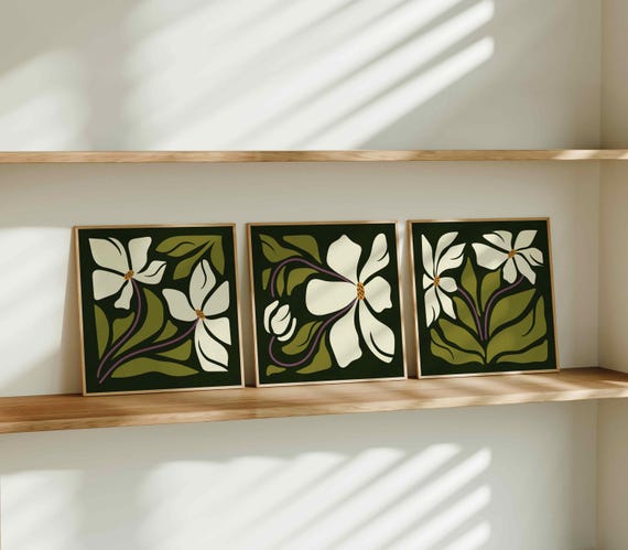 Matisse Floral Print Set: Retro 70s Botanical Art, Mid Century Modern Boho Decor