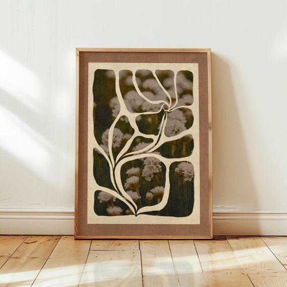 Abstract Floral Print: Retro Botanical Wall Art, Vintage Mid Century Modern Boho Decor