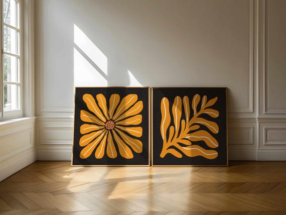 Retro Floral Print Set: 70s Botanical Wall Art, Mid-Century Modern Boho Decor