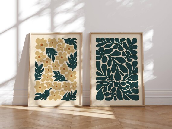 Retro Floral Wall Art, Set Of 2 Prints, 70s Decor, Groovy Art Print, Gallery Wall Set, Mid Century Modern Art, Retro Wall Art, Matisse Print