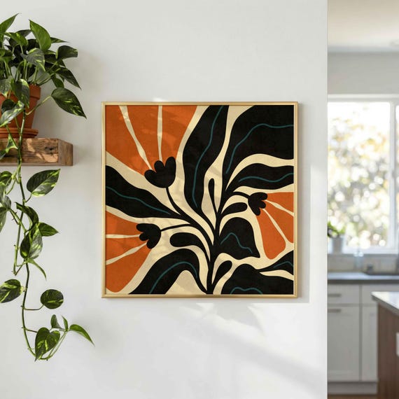 Mid Century Floral Print: Retro Botanical Wall Art, Scandinavian Style Decor
