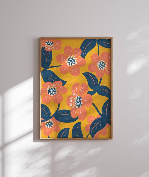 Lovely Retro Floral Art Print, Groovy Art Print, 70s Inspired, Retro Wall Art, Colorful Art, 60s Wall Decor, Floral, Wall Art, Spring Style
