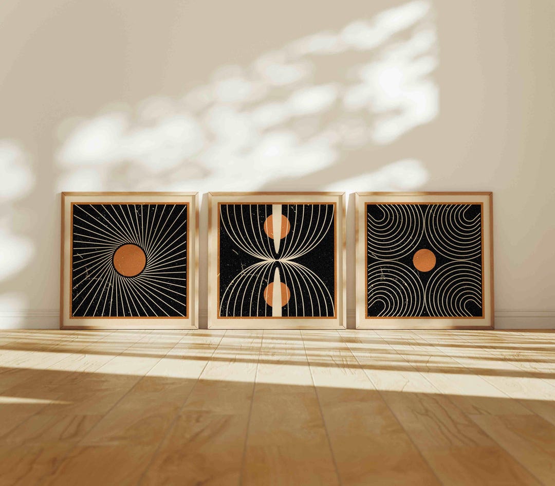 Geometric Wall Art Set of 3, Mid Century Modern Abstract Prints ...