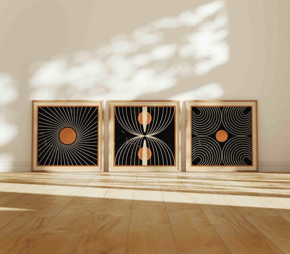 Geometric Wall Art Set of 3, Mid Century Modern Abstract Prints, Gallery Wall Decor