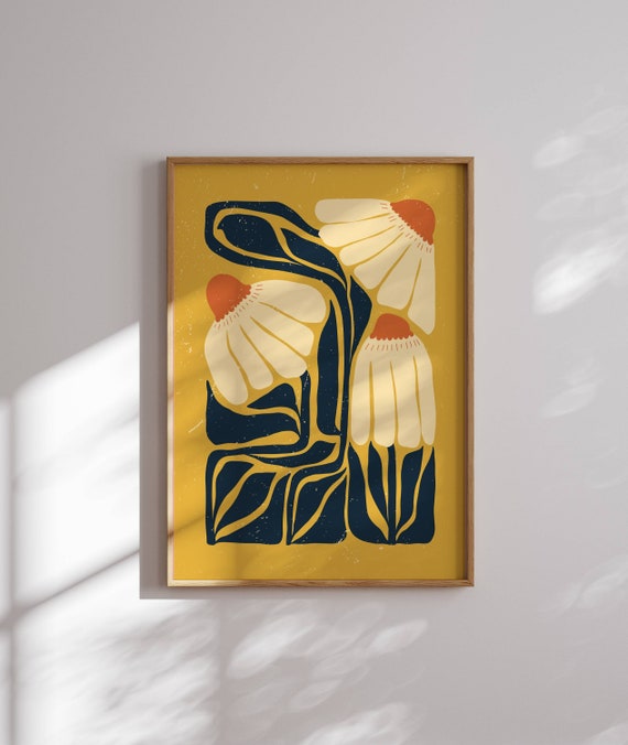 Bright Retro Flower Poster, Matisse Art Print, 70s Inspired, Groovy Wall Art, Mid Century Art, 60s Wall Decor, Retro Wall Art, Funky Poster