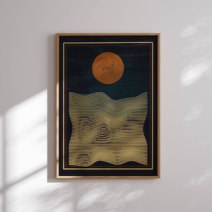 Ästhetischer Landschaftsdruck, Mid Century Modern Wandkunst, Japandi, Abstrakte Wanddekoration, Küstenwandkunst, Minimalistische Kunst, Geometrisches Poster