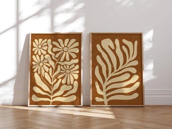 Retro Flower Wall Art, Set Of 2 Prints, Matisse Prints, Funky Wall Art, 70s Decor, Retro Wall Art, Mid Century Modern Wall Art, Mcm Decor