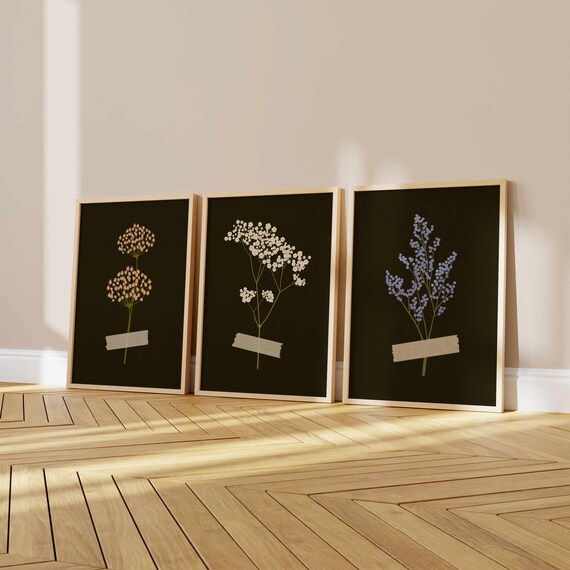 Botanical Wall Art Set of 3, Vintage Style Wildflower Prints – Cottagecore Floral Posters for Rustic, Farmhouse or Cozy Home Decor