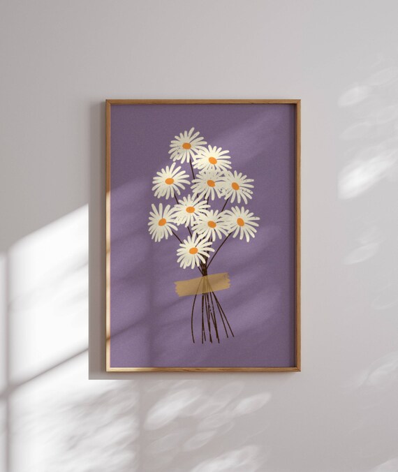 Lovely Retro Daisy Print, Retro Wall Art, 70s Inspired Floral Wall Art, Nursery Wall Decor, Botanical Print, Mid Century Art, Dopamine Decor