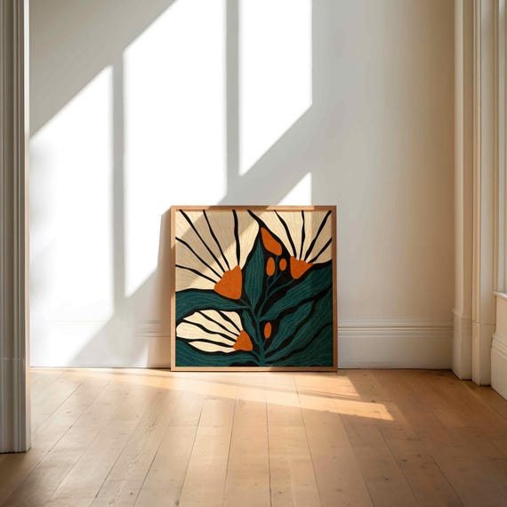 Retro Floral Print: Mid Century Modern Botanical Wall Art, Scandinavian Style Decor