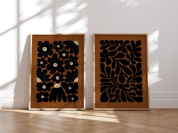 Retro Flower Poster Set, Set Of 2 Prints, 70s Wall Art, Matisse Print Set, Funky Wall Art, 70s Decor, Gallery Wall Set, Groovy Wall Art