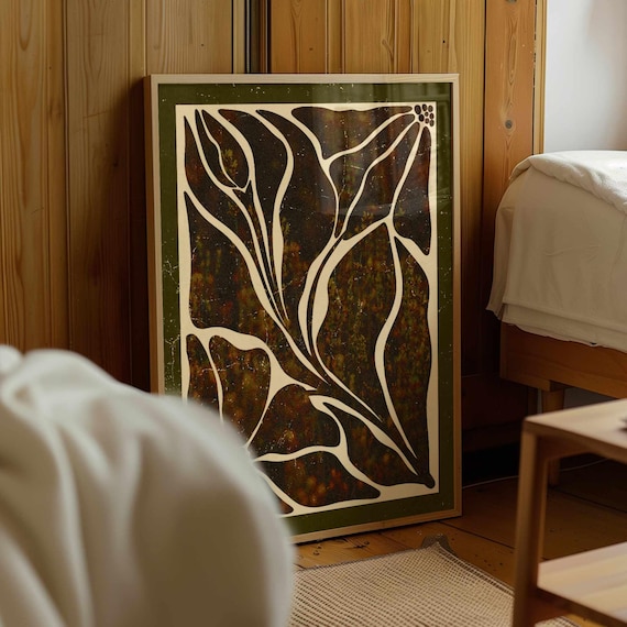 Abstract Botanical Print: Retro Matisse Style Wall Art, Mid Century Modern Boho Decor