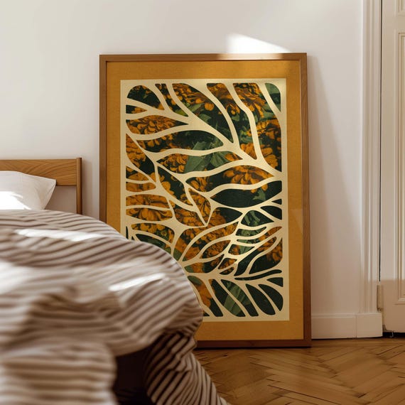 Abstract Botanical Print: Retro Floral Wall Art, Vintage Mid Century Modern Boho Decor