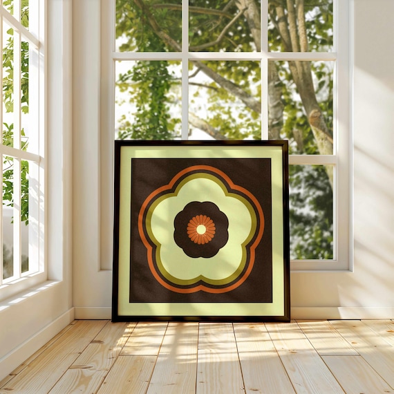 Groovy 70s Floral Print — Retro Olive & Rust Botanical Art, Mid Century Modern Boho Decor