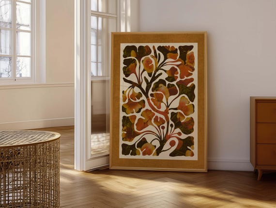 Abstract Botanical Print: Retro Floral Wall Art, Mid Century Modern Boho Decor