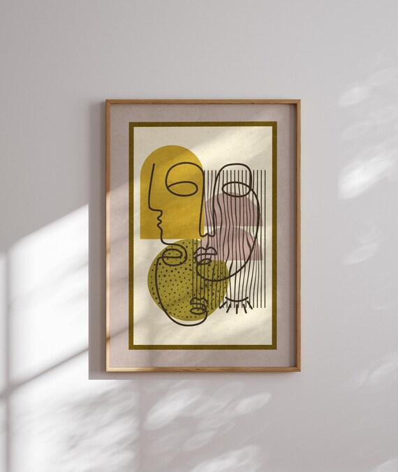 Modern Abstract Face Line Art Print – Mid Century Wall Decor, Minimalist Geometric Portrait, Neutral Scandinavian Home Decor, Mcm Wall Art