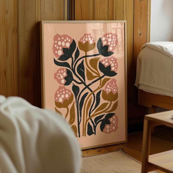 Retro Floral Print: Mid Century Modern Botanical Art, 70s Matisse Style Wall Decor