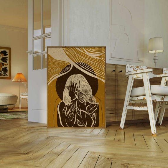Abstract Woman Portrait Print – Mid-Century Modern Wall Art