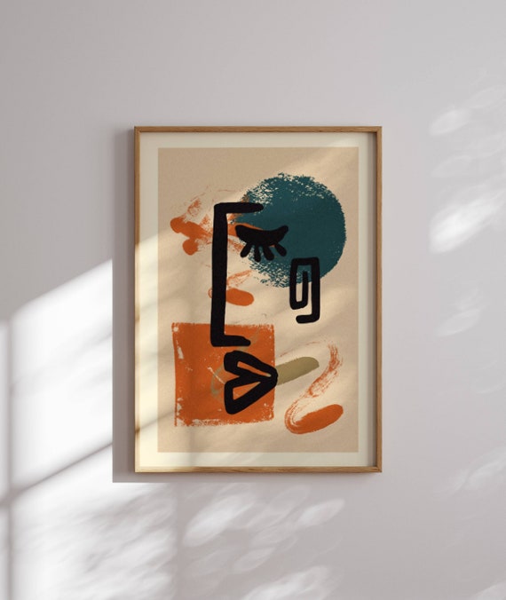 Mid century modern wall art with bold, funky colors. This mcm poster of woman face portrait is perfect for enhancing any space in your home!