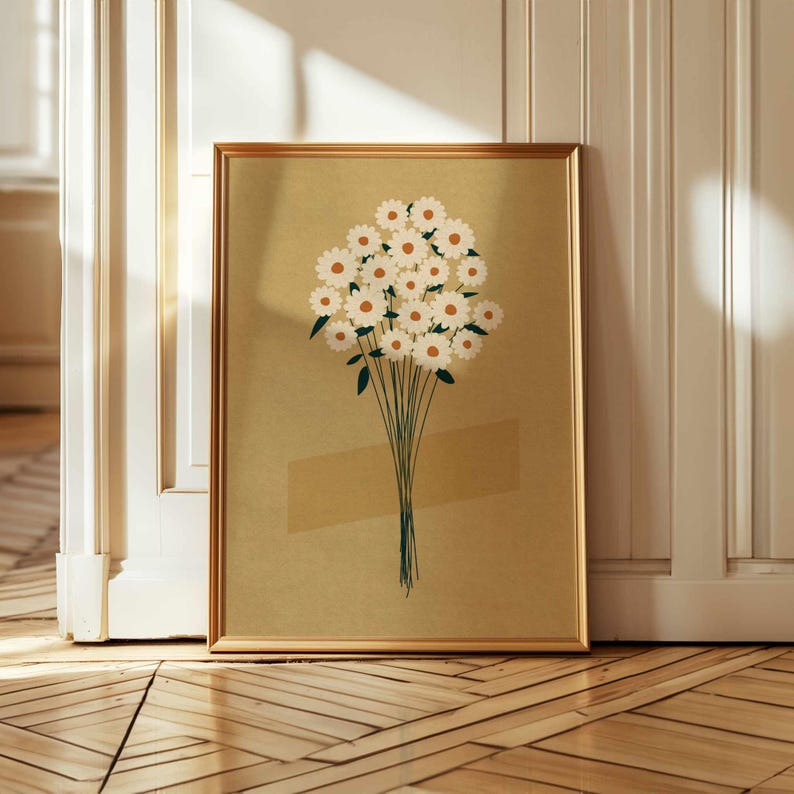 Vintage Floral Print: Rustic Wildflower Wall Art, Neutral Retro Botanical Poster image 5