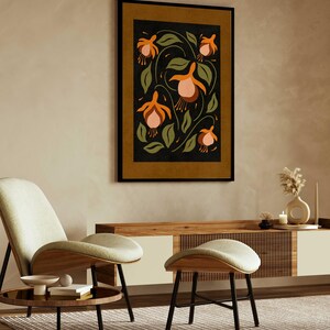 Vintage Blumenmuster: Erdfarbene botanische Wandkunst, Mid Century Modern Boho Dekor Bild 5