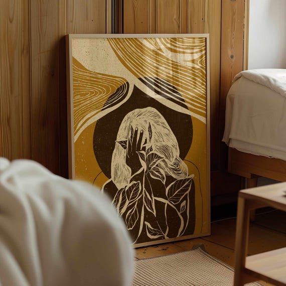 Abstract Woman Portrait Print – Mid-Century Wall Art, Modern Boho Decor