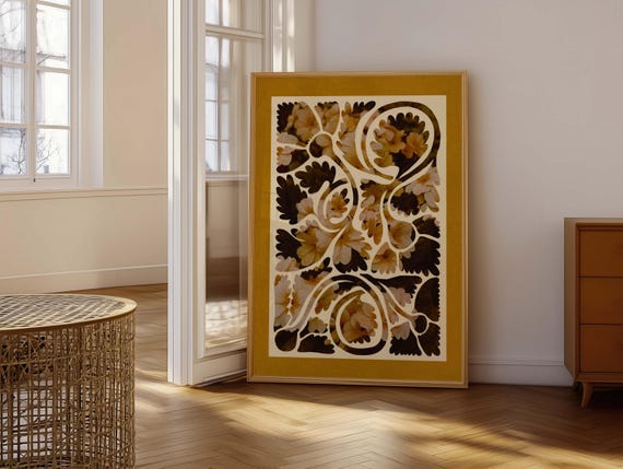 Abstract Botanical Print: Retro Floral Wall Art, Vintage Mid Century Modern Boho Decor