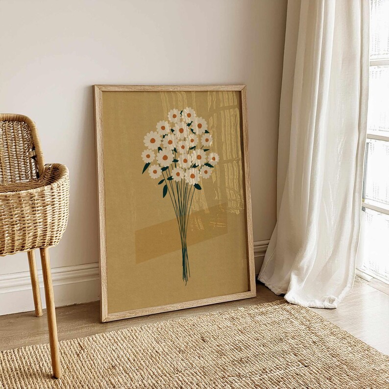 Vintage Floral Print: Rustic Wildflower Wall Art, Neutral Retro Botanical Poster image 9