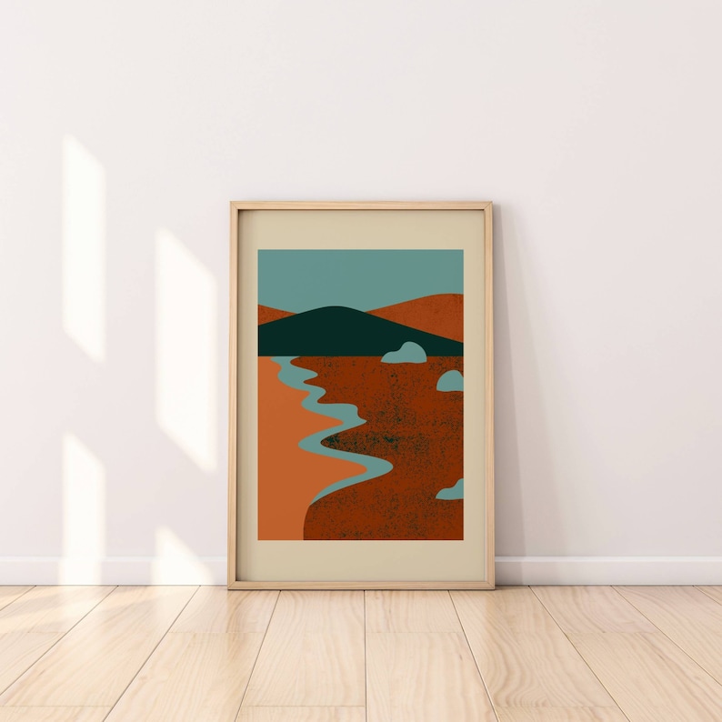 Retro Boho Beach Wall Art Print, Abstract Boho Mountain Print, Aesthetic Wall Art, Digital Download image 2