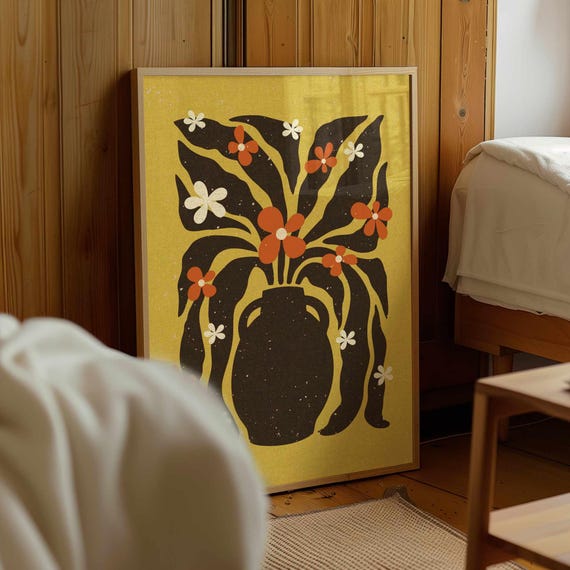 Retro Flower Vase Print – 70s Floral Wall Art, Mid Century Modern Botanical Poster
