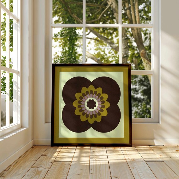 Retro Floral Print: 70s Geometric Flower Poster, Mid Century Modern Wall Art