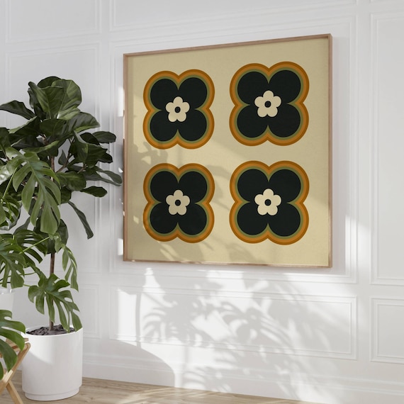 Retro Floral Wall Art, Groovy Art Print, Mid Century Modern Wall Art, 70s Inspired, Retro Wall Art, Geometric Poster, Funky Mcm Wall Art