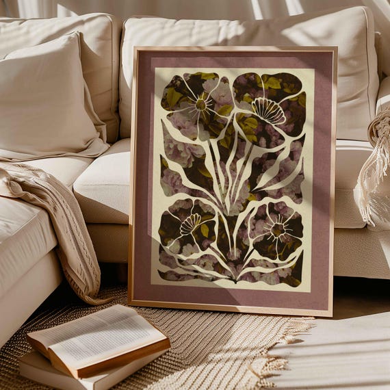 Abstract Floral Print: Mid Century Modern Botanical Wall Art, Vintage Decor