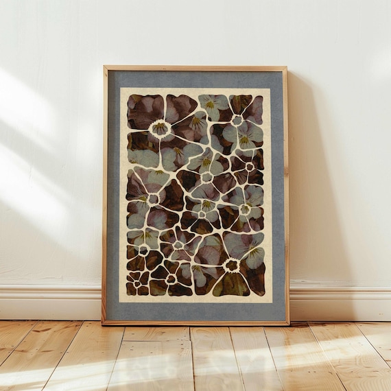 Vintage Pansy Print: Abstract Violet Floral Wall Art, Cottagecore Home Decor