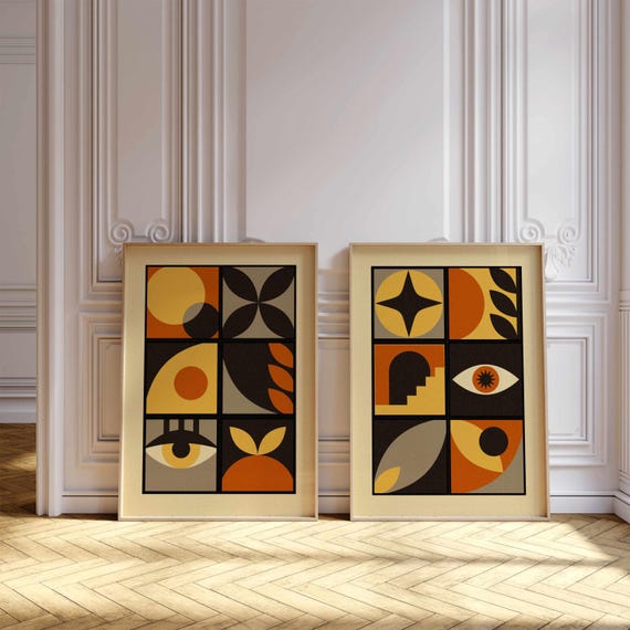 Abstract Bauhaus Print Set – Mid Century Modern Geometric Art, Retro Boho Decor