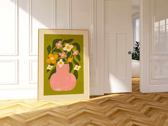 70s Retro Floral Print: Mid Century Modern Botanical Wall Art