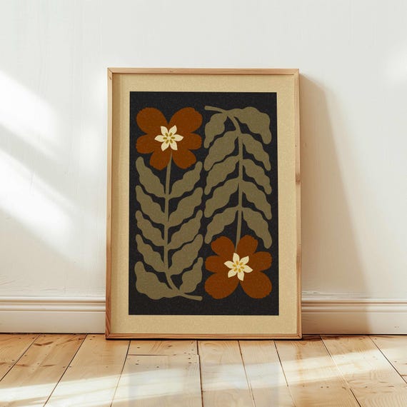 Retro Floral Print: Mid Century Modern Botanical Wall Art, Earthy Boho Home Decor