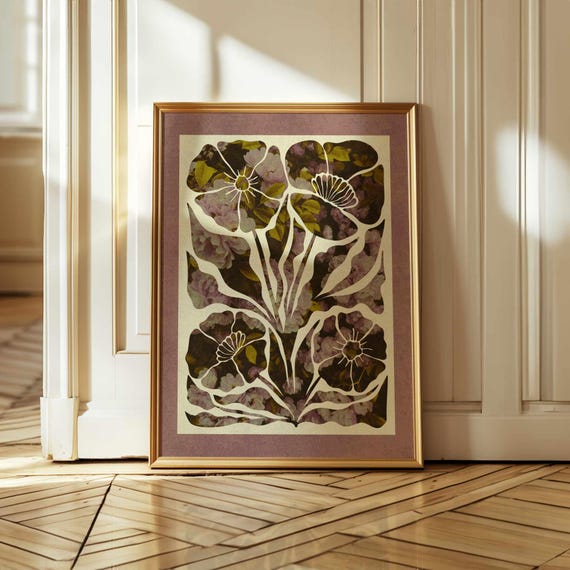 Abstract Botanical Wall Art – Retro Floral Print in Earth Tones, Organic Plant Shapes, Mid Century Flower Poster for Boho and Vintage Decor