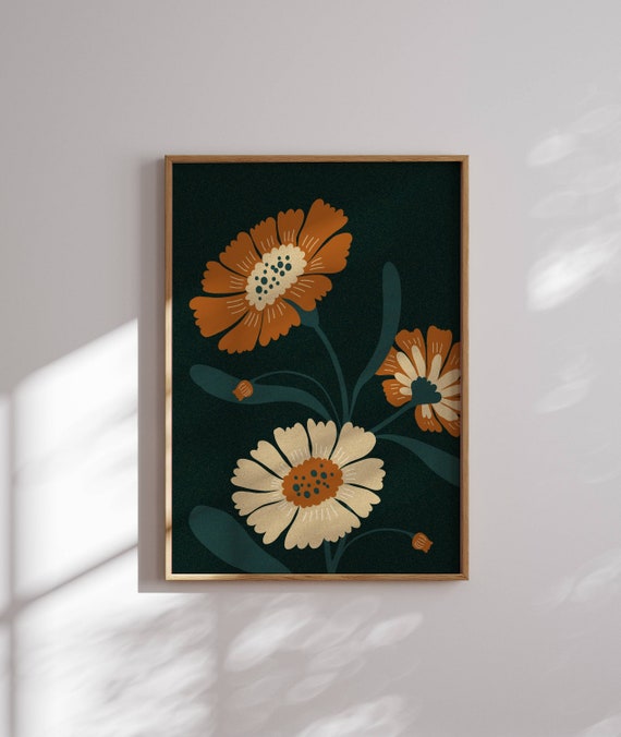 Groovy 70s Flower Poster, 70s Wall Art, Retro Wall Art, 60s Wall Decor, Aesthetic Room Decor, Mid Century Art, Floral Wall Art, 70s Inspired