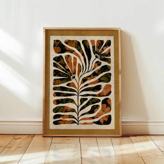 Abstract Botanical Print: Mid-Century Modern Floral Wall Art, Earth Tone Boho Decor