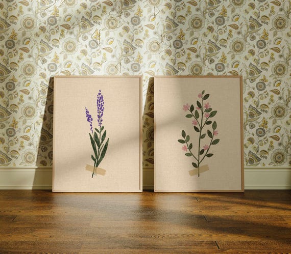 Vintage Botanical Print Set: Cottagecore Floral Wall Art, Rustic Home Decor