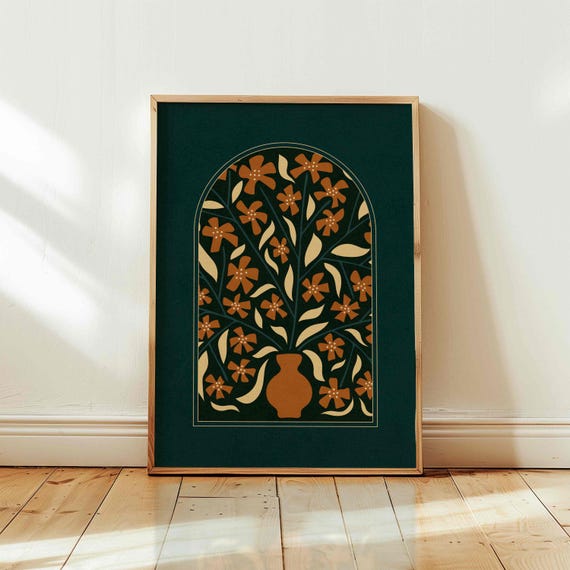 Abstract Cherry Blossom Print: Retro Floral Wall Art, Mid-Century Modern Boho Decor