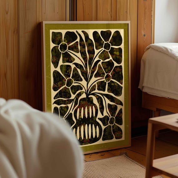 Abstract Botanical Print: Retro Matisse Style Floral Wall Art, Mid Century Modern Decor