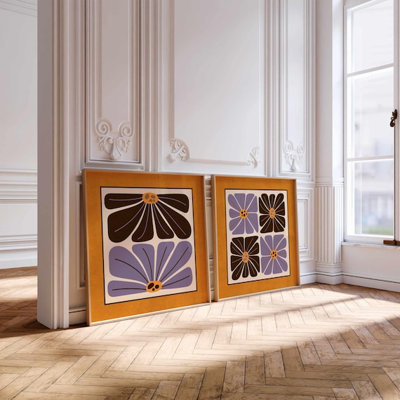 Retro Floral Print Set: Groovy 70s Botanical Posters, Eclectic Gallery Wall Art